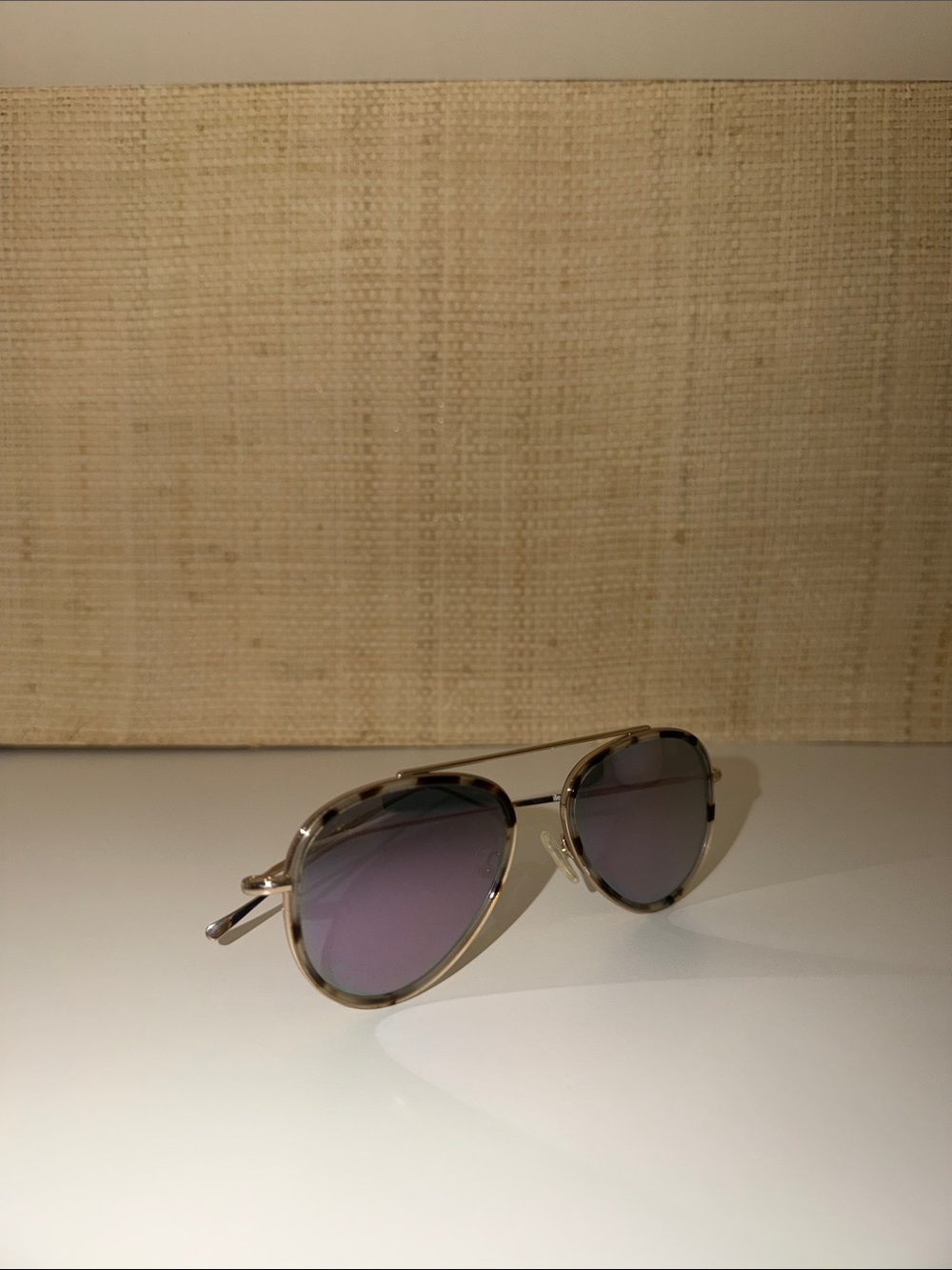 Illesteva Tortoiseshell-Trim Aviators with Purple Lenses